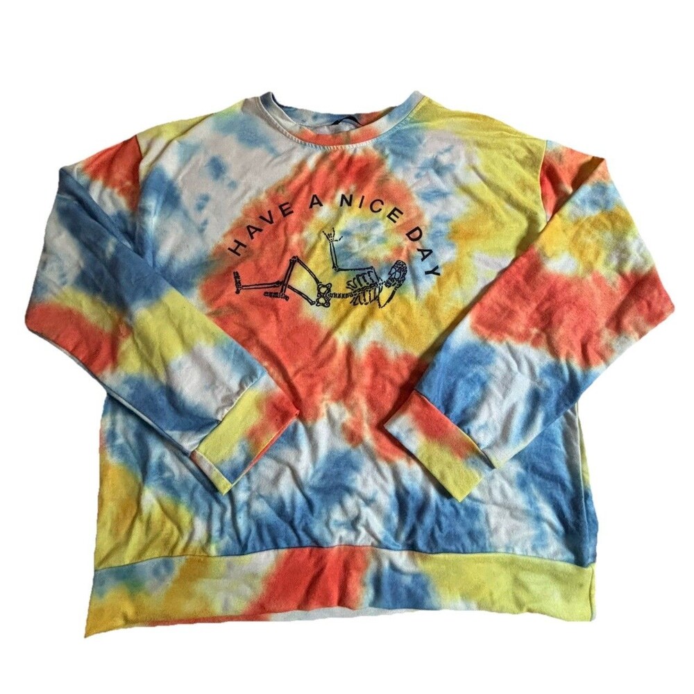 Orange Yellow Blue tie dye SHEIN Women’s XL Sweatshirt Skeleton Graphic